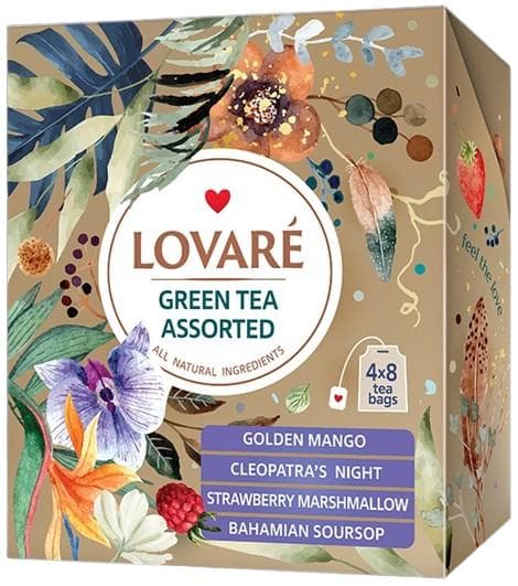 Lovaré Assorted Green teas, 4 flavours, 32 sachets