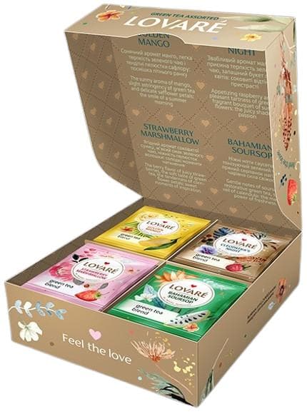 Lovaré Assorted Green teas, 4 flavours, 32 sachets