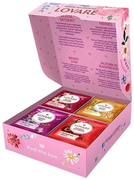 Lovaré Assorted Flower teas, 4 flavours, 32 sachets