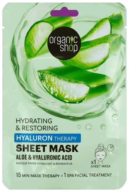 Organic Shop Hyaluron Therapy Sheet Mask. Aloe & Hyaluronic acid, 1 pc