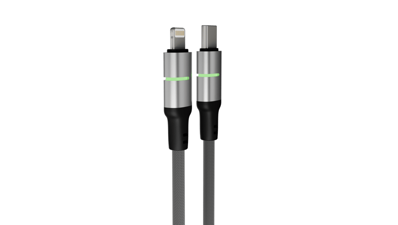 AVAX CB635 STEELY LED 27W USB-C – Lightning gyorstöltő kábel, fonott 1m, fekete