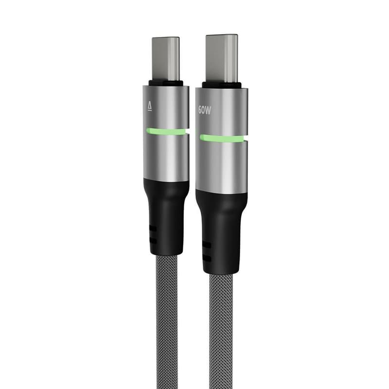AVAX CB632 STEELY LED 60W USB-C gyorstöltő kábel, fonott, 1m, fekete