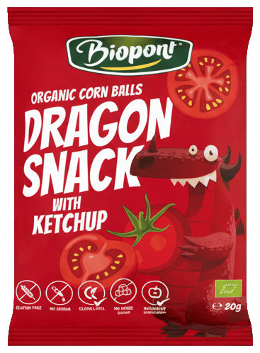 Dragon snack, Extrudált kukorica ketchupos BIO