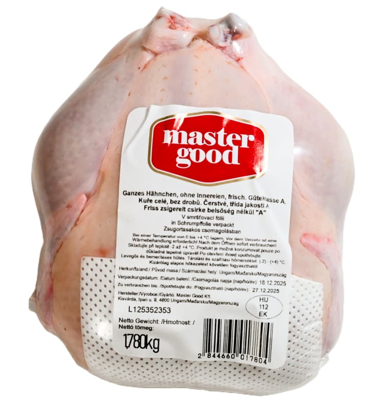 Fresh gutted chicken, without giblets, grade “A”.