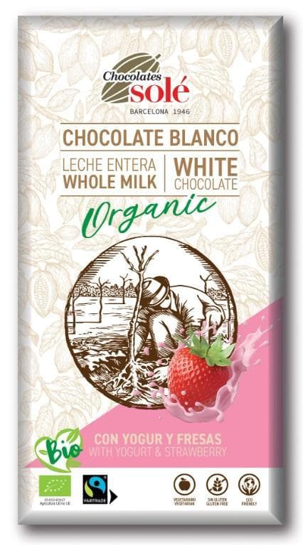 Chocolates Solé Fehér csokoládé joghurttal és eperrel BIO