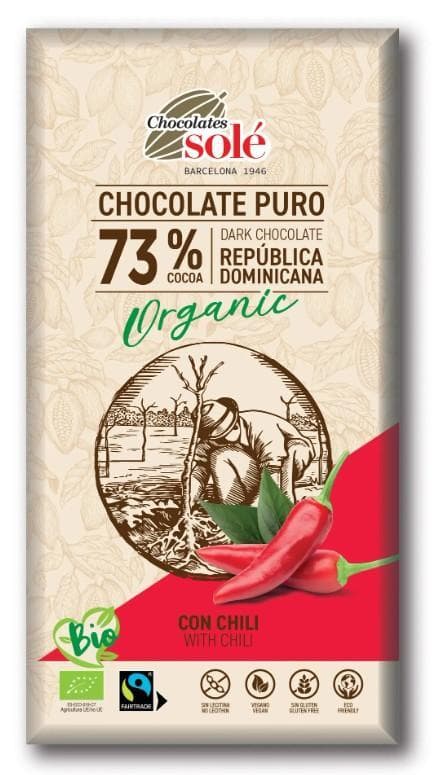 Chocolates Solé BIO étcsokoládé 73% chilivel 100 g