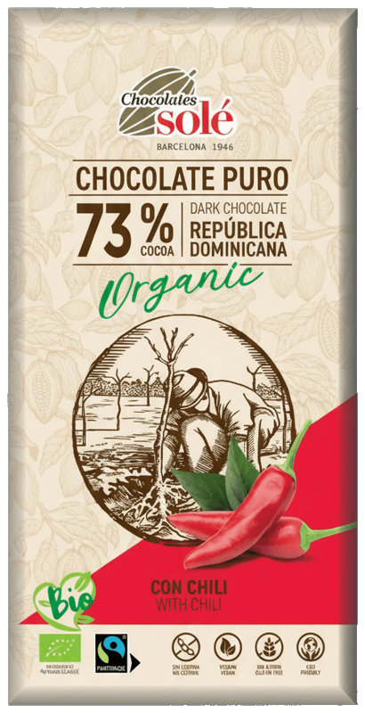 Chocolates Solé BIO étcsokoládé 73% chilivel 100 g