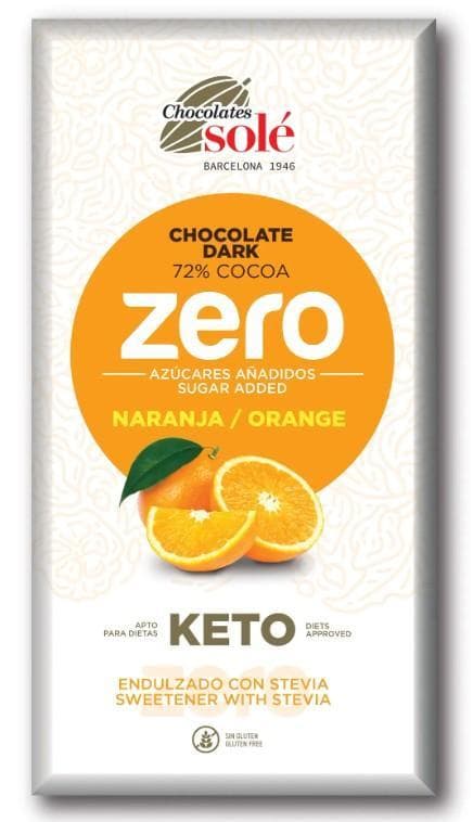Chocolates Solé Csokoládé keserű 72% kakaótartalmú naranccsal, steviával édesítve
