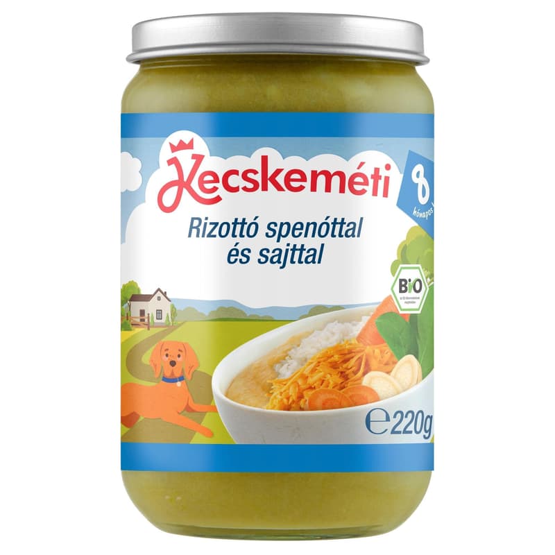Kecskeméti Organic Vegetables with Rice, Spinach, and Cheese, from 8 months