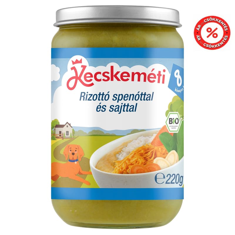 Kecskeméti Organic Vegetables with Rice, Spinach, and Cheese, from 8 months