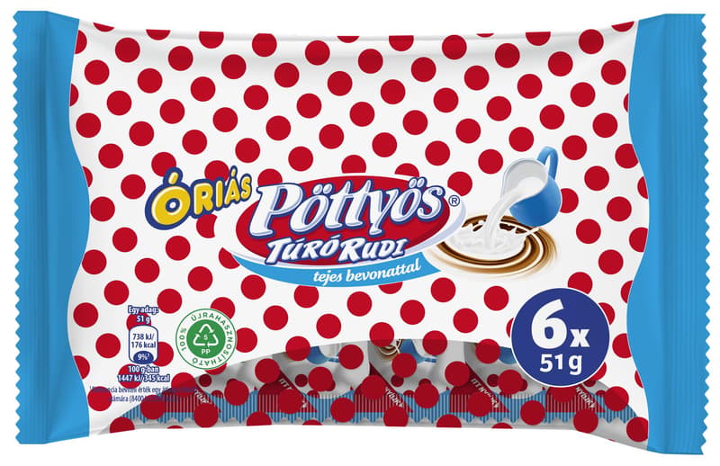 Pöttyös Giant Túró Rudi natural curd dessert with milk coating (6×51G)