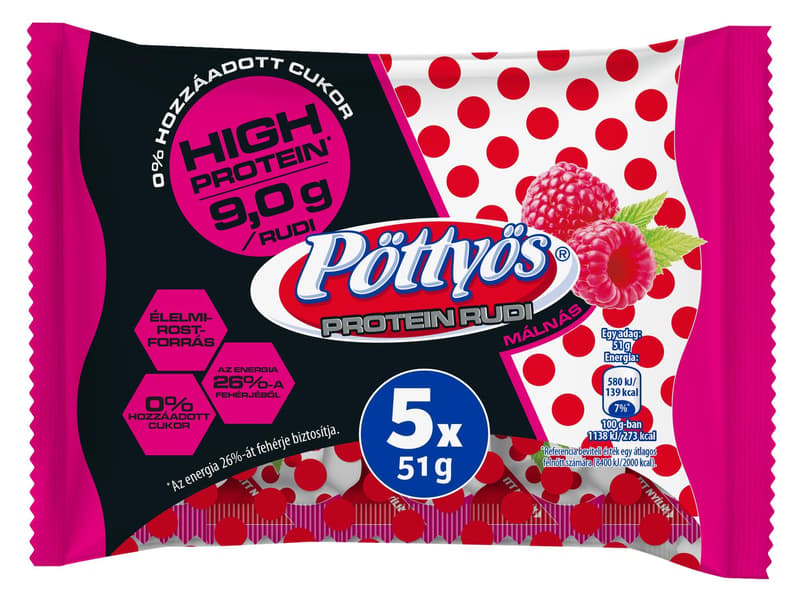 Pöttyös Rudi protein bar raspberry (5×51G)