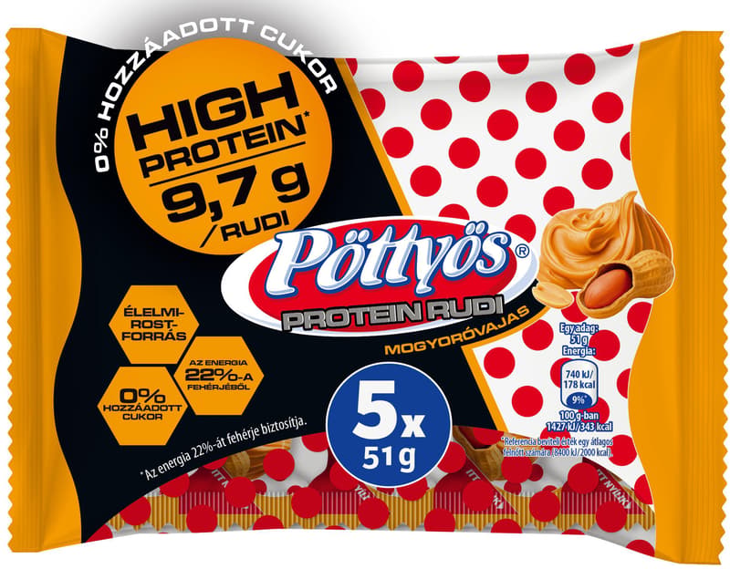 Pöttyös Rudi protein bar peanut butter (5×51G)