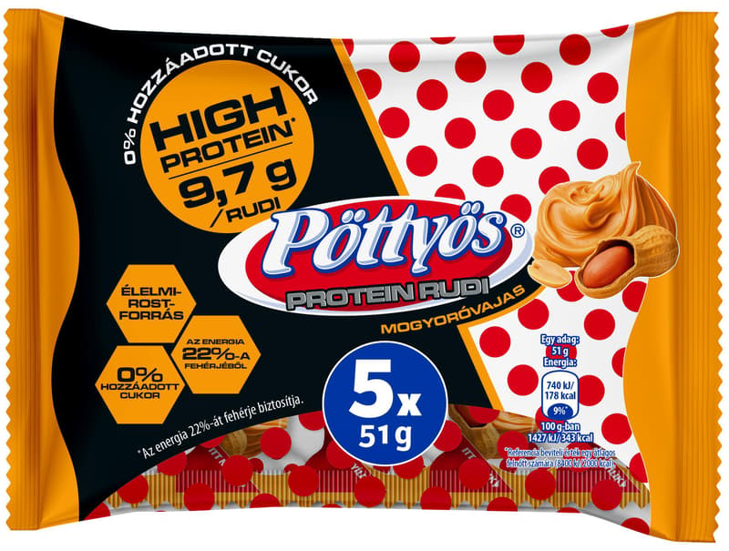 Pöttyös Rudi protein bar peanut butter (5×51G)