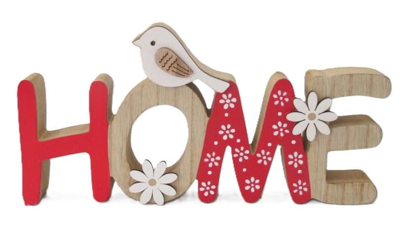 Wooden sign "HOME" red/natural 24x12 cm
