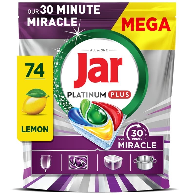 Jar Our 30 Minute Miracle Platinum Plus Mosogatókapszula Lemon, 74 db