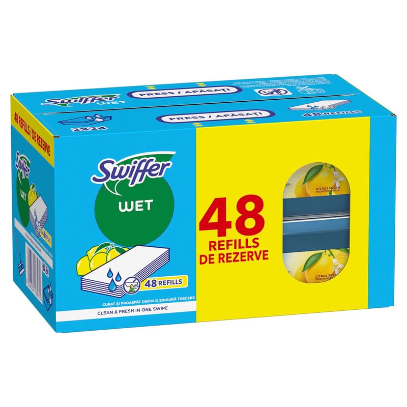 Swiffer Sweeper Nedves Padlótörlő Utántöltő Kendő Citrus Fresh Illattal, 48 db