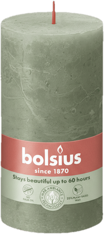 Bolsius Rustic Shine pillar candle 68x130mm, Fresh Olive