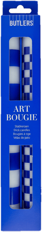 ART BOUGIE 2er Set Stabk. Checker blau