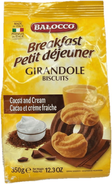 Balocco Girandole shortbread biscuits with fresh cream and chocolate