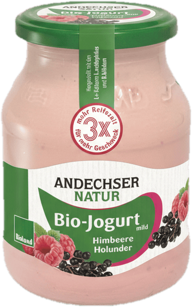 Andechser Bio gyümölcsjoghurt málna-bodza 3,7% üvegben