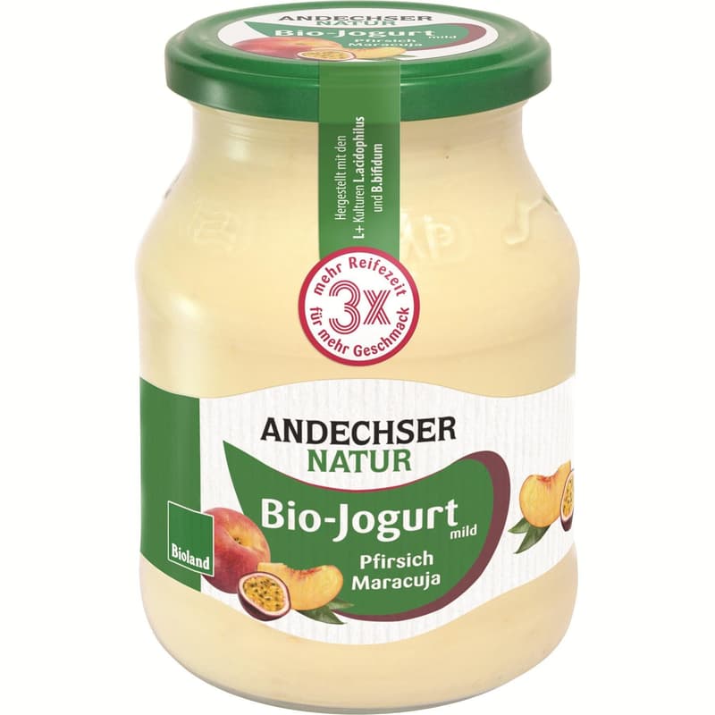Andechser Bio gyümölcsjoghurt barack-maracuja 3,7% üvegben