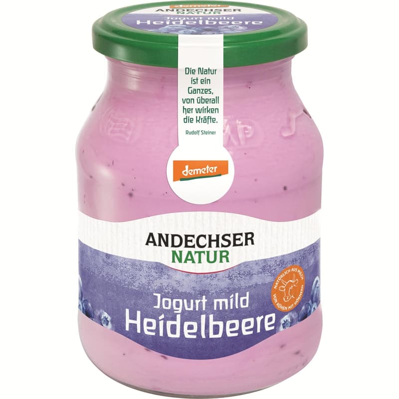 Andechser Bio Demeter joghurt áfonya 3,7% üvegben