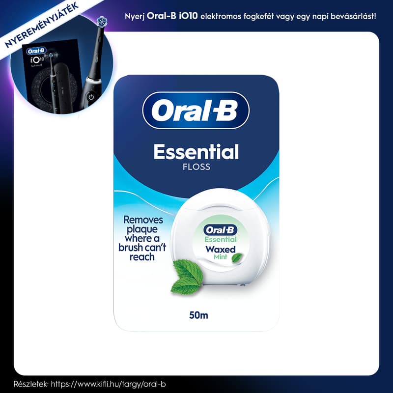 Oral-B Essential Floss Viaszolt Fogselyem, Mentolos Ízesítés, 50 m