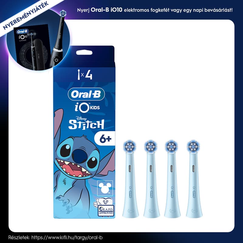 Oral-B iO Kids Pótfej Elektromos Fogkeféhez 6 Éves Kortól, Disney Stitch, 4 db