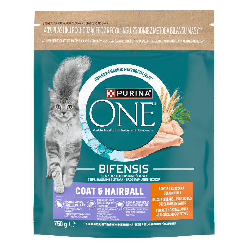 Purina One Coat & Hairball Complete Food for Adult Cats with Chicken 750 g
