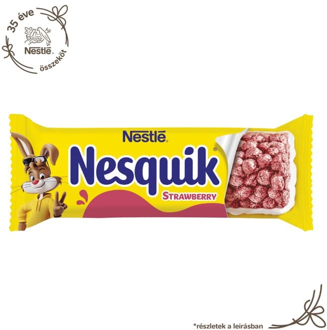 NESQUIK STRAWBERRY BAR-Eperízű gabonapehely-szelet tejbevonó talppal 15%, vitaminokkal és vassal