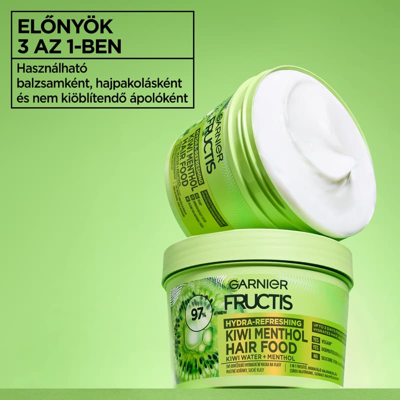 Garnier Fructis 3 az 1-ben frissítő hidratáló hajpakolás kivivel, 400ml