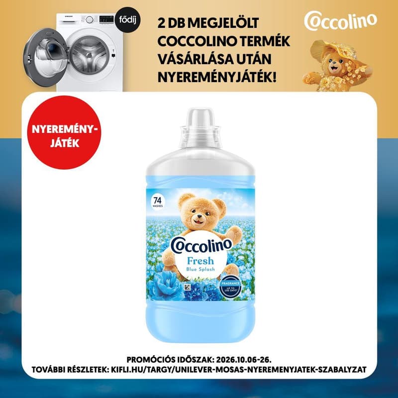 Coccolino Fresh&Soft Blue Splash öblítő, 74 mosás, 1702 ml