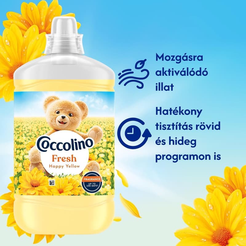 Coccolino Fresh Happy Yellow öblítő, 74 mosás, 1702 ml