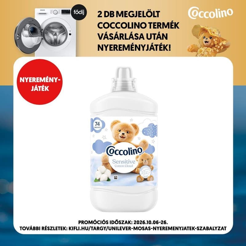Coccolino Sensitive Cotton Cloud öblítő érzékeny bőrre, 74 mosás, 1702 ml