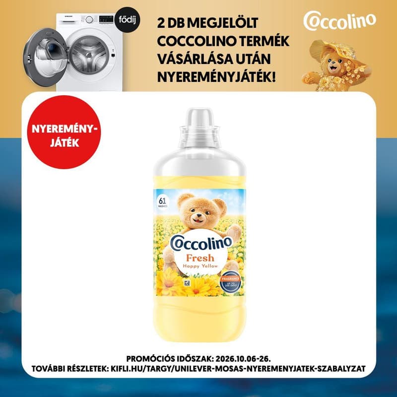 Coccolino Fresh&Soft Happy Yellow öblítő, 61 mosás, 1403 ml