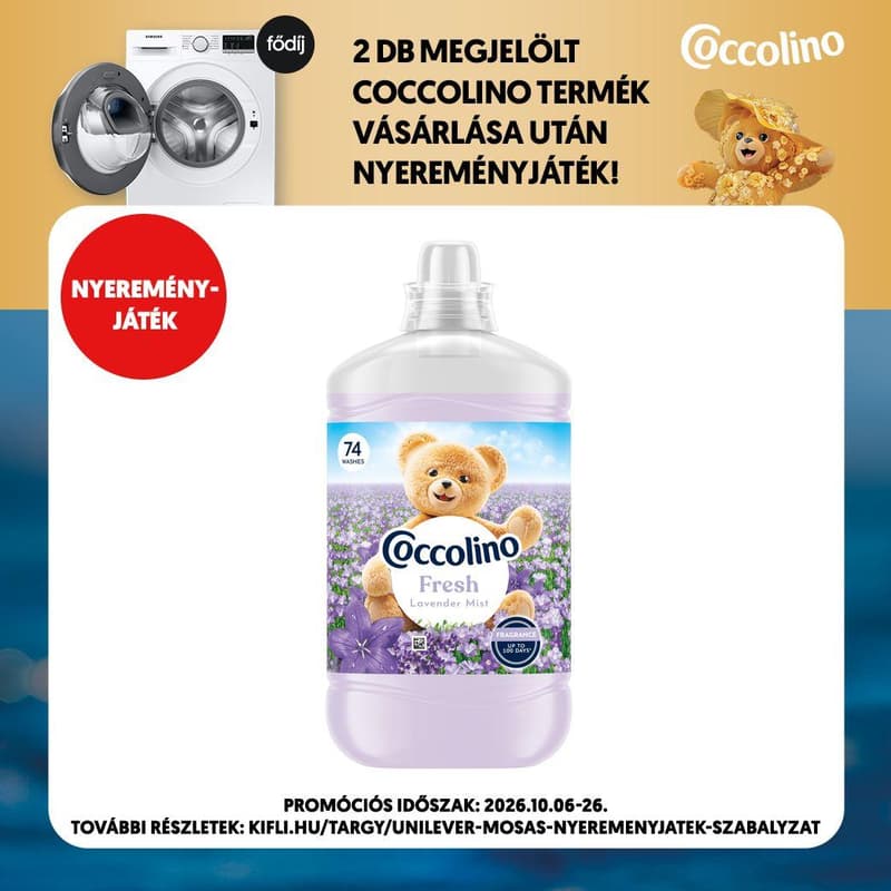 Coccolino Fresh Lavender Mist öblítő, 74 mosás, 1702 ml