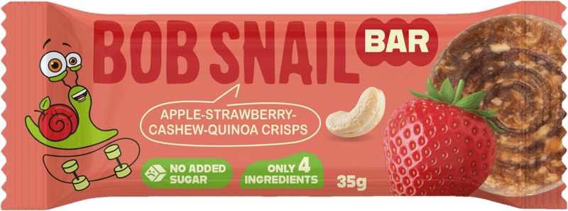 Bob Snail Crunchy fruit bar with seeds, apple–strawberry–cashew–quinoa