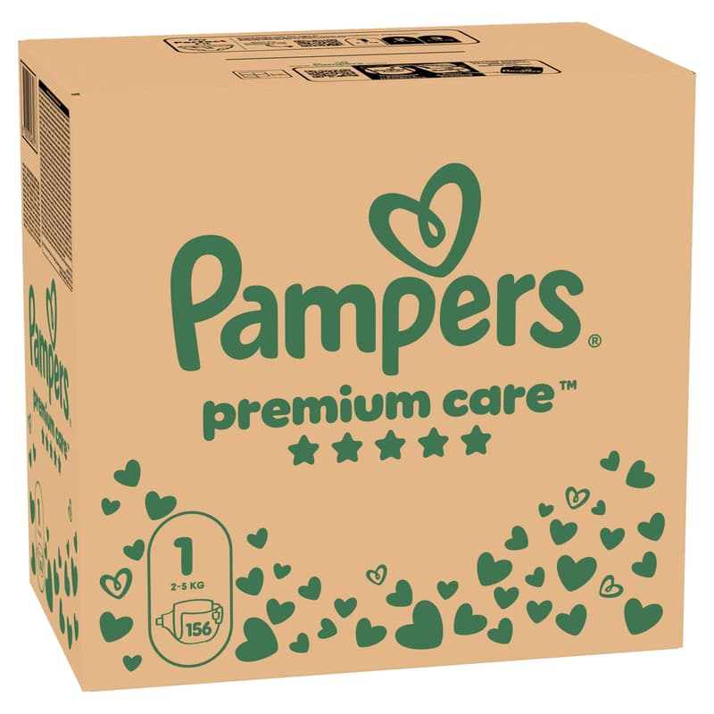 Pampers Premium Care Pelenka, Havi Pelenkacsomag, Méret: 1 (2-5 kg) 156 db
