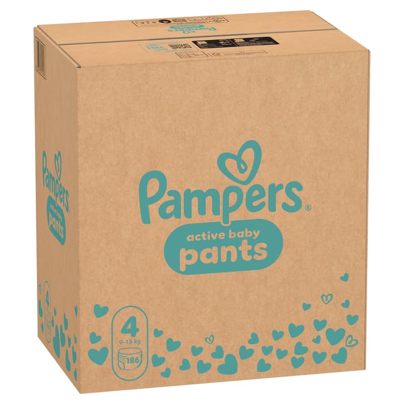 Pampers Active Baby Pants Bugyipelenka, Havi Pelenkacsomag, Méret: 4 (9-15 kg) 186 db