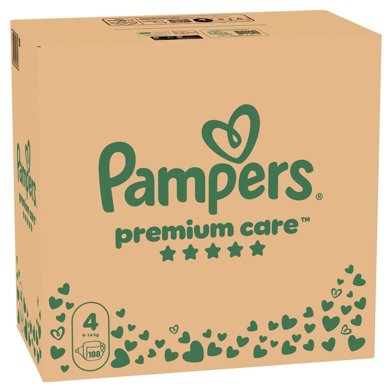 Pampers Premium Care Pelenka, Havi Pelenkacsomag, Méret: 4 (9-14 kg) 188 db