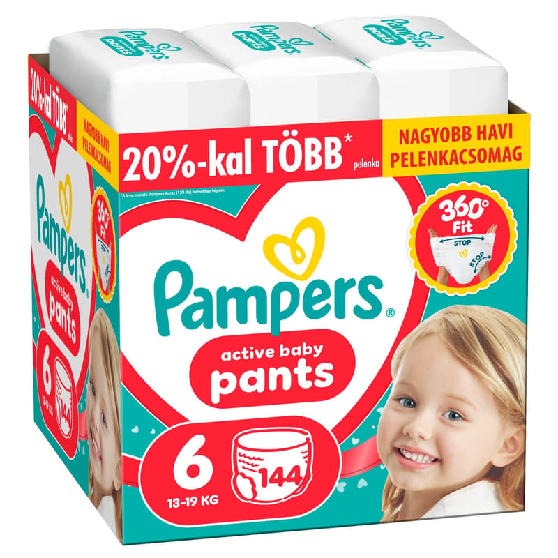Pampers Active Baby Pants Bugyipelenka, Havi Pelenkacsomag, Méret: 6 (13-19 kg) 144 db