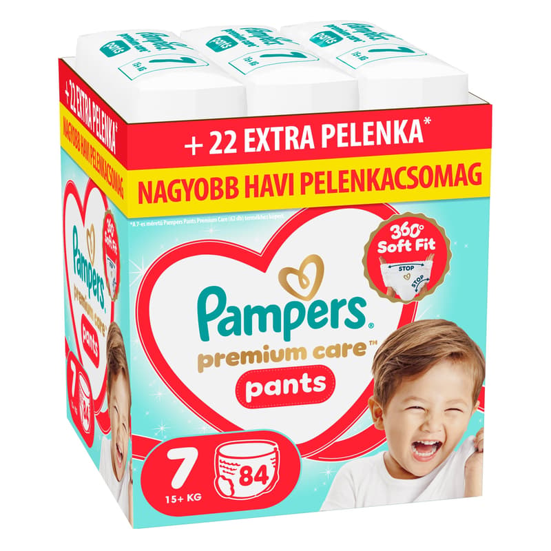 Pampers Premium Care Pants Bugyipelenka, Havi Pelenkacsomag, Méret: 7 (15+ kg) 84 db