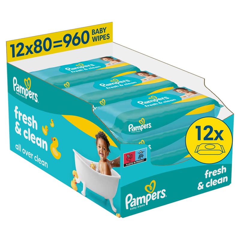Pampers Fresh Clean Baby Nedves Törlőkendő,12x80 db, 960 db