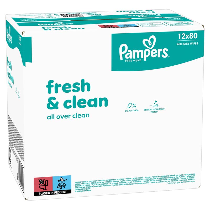 Pampers Fresh Clean Baby Nedves Törlőkendő,12x80 db, 960 db