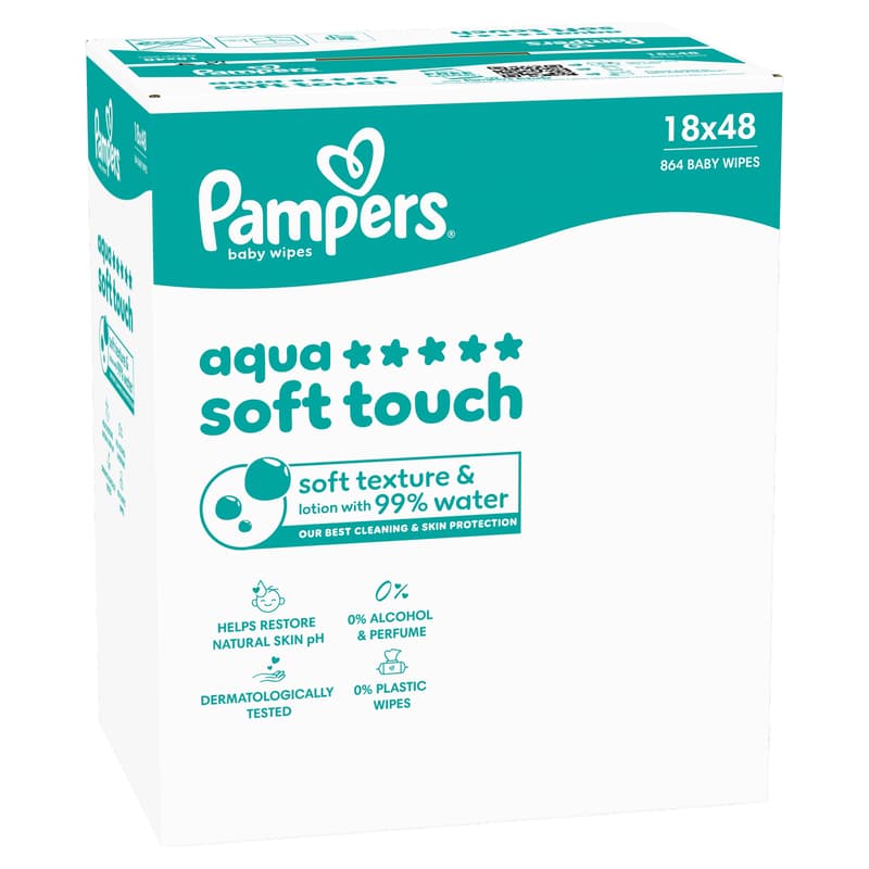 Pampers Aqua Soft Touch Baby Nedves Törlőkendő, 18x48 db, 864 db