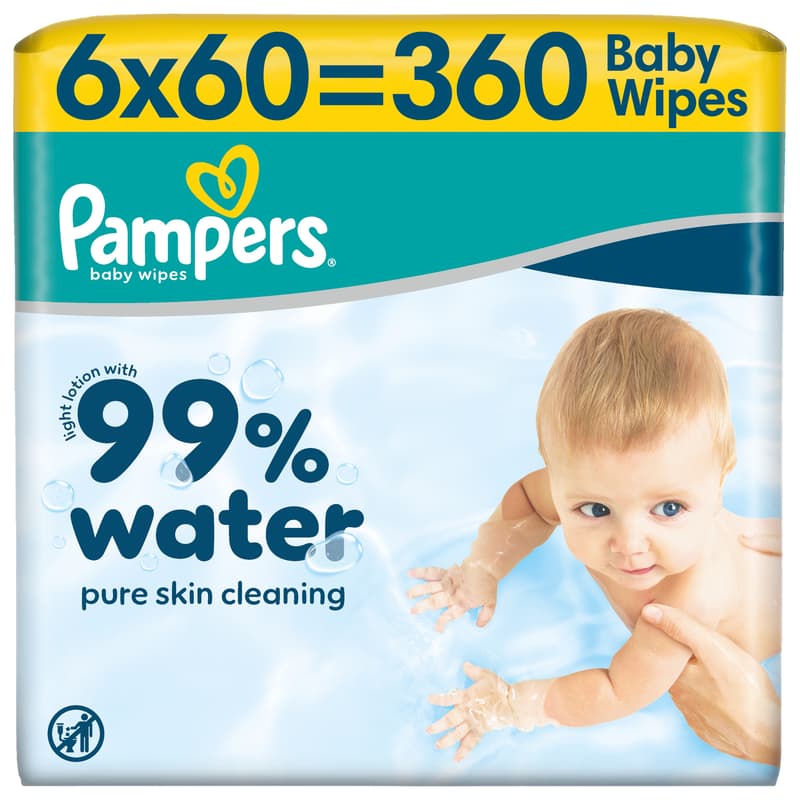 Pampers 99% Water Baby Nedves Törlőkendő, 6x60 db, 360 db