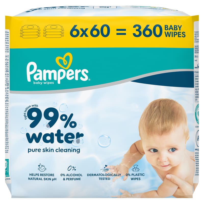 Pampers 99% Water Baby Nedves Törlőkendő, 6x60 db, 360 db
