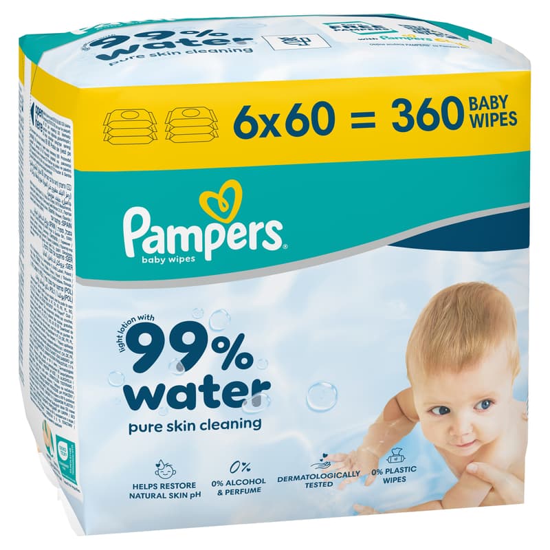 Pampers 99% Water Baby Nedves Törlőkendő, 6x60 db, 360 db