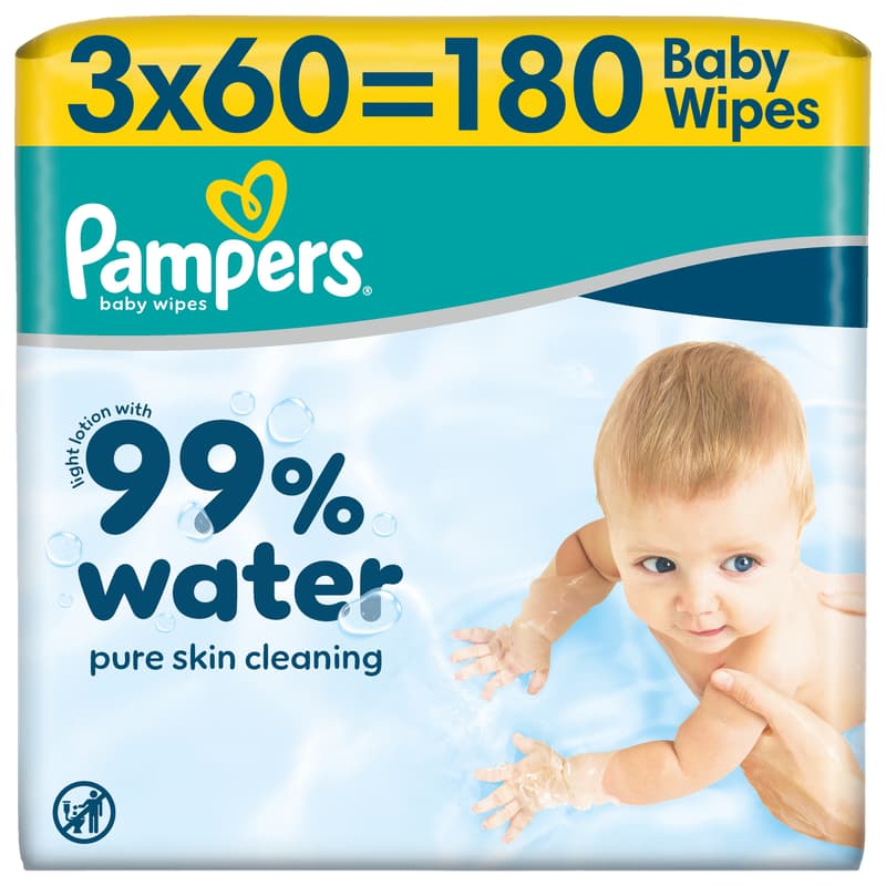 Pampers 99% Water Baby Nedves Törlőkendő, 3x60 db, 180 db